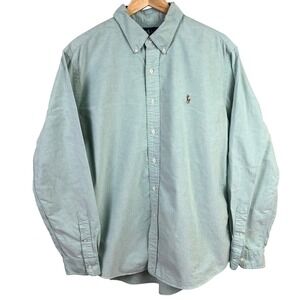 Ralph Lauren Custom Fit Green Oxford Long Sleeve Flesh Pony Shirt Cotton XL Read